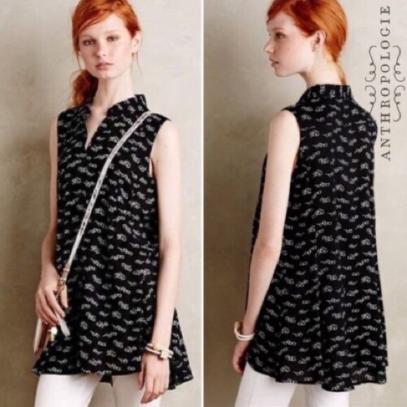 Anthropologie 11.1 Thylo Percy Black & White Glasses Print Tunic Top - Picture 1 of 10